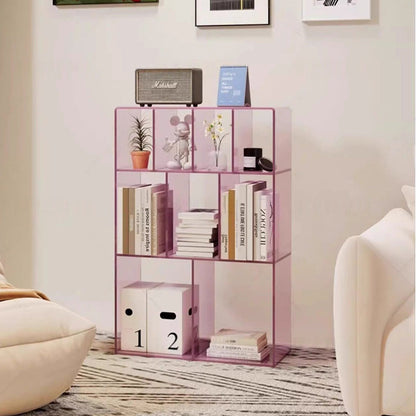 Modern Minimalist Acrylic Rectangular Storage Bookshelf 3-Tier For Home Office