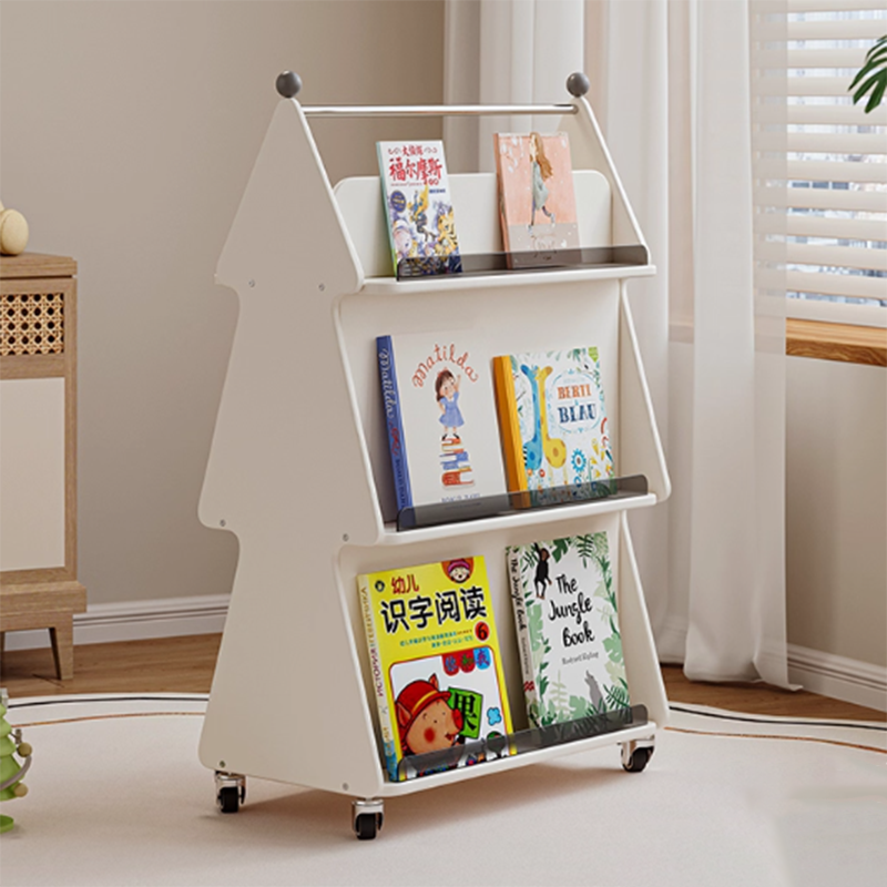 Lumendat Contemporary Creative Christmas Tree Solid Wood Particle Board Acrylic Iron Kids Movable Bookshelf 3-Tier For Study Lumendat