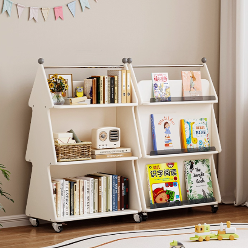 Lumendat Contemporary Creative Christmas Tree Solid Wood Particle Board Acrylic Iron Kids Movable Bookshelf 3-Tier For Study Lumendat