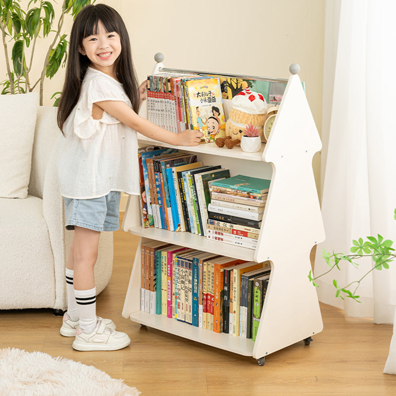 Lumendat Contemporary Creative Christmas Tree Solid Wood Particle Board Acrylic Iron Kids Movable Bookshelf 3-Tier For Study Lumendat