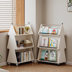 Lumendat Contemporary Creative Christmas Tree Solid Wood Particle Board Acrylic Iron Kids Movable Bookshelf 3-Tier For Study Lumendat