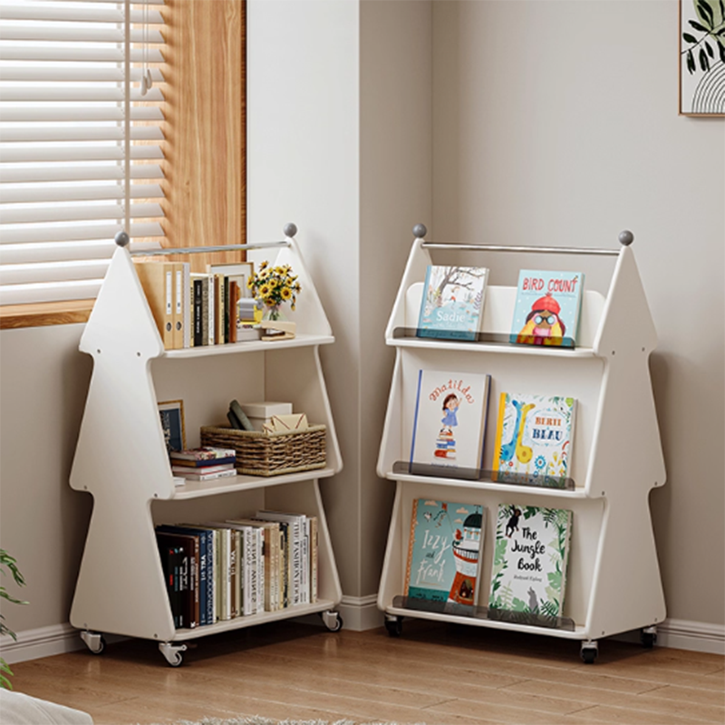Lumendat Contemporary Creative Christmas Tree Solid Wood Particle Board Acrylic Iron Kids Movable Bookshelf 3-Tier For Study Lumendat
