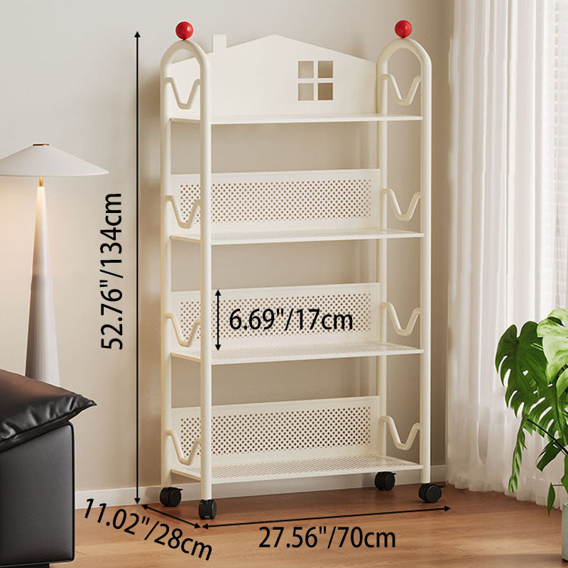 Lumendat Contemporary Nordic Narrow Castle-Shaped Iron Movable Kids Storage Shelf 3/4-Tier For Living Room Lumendat