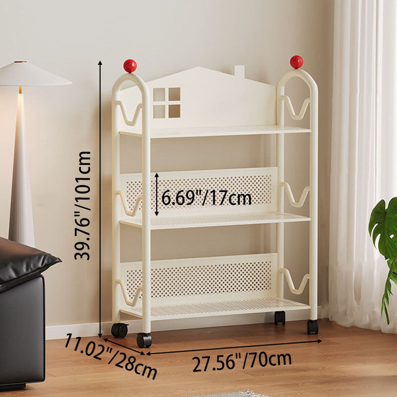 Lumendat Contemporary Nordic Narrow Castle-Shaped Iron Movable Kids Storage Shelf 3/4-Tier For Living Room Lumendat
