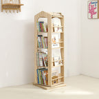 Lumendat Contemporary Creative House-Shaped Pine Wood Rotatable Kids Floor-Standing Bookshelf 3/4-Tier For Study Lumendat