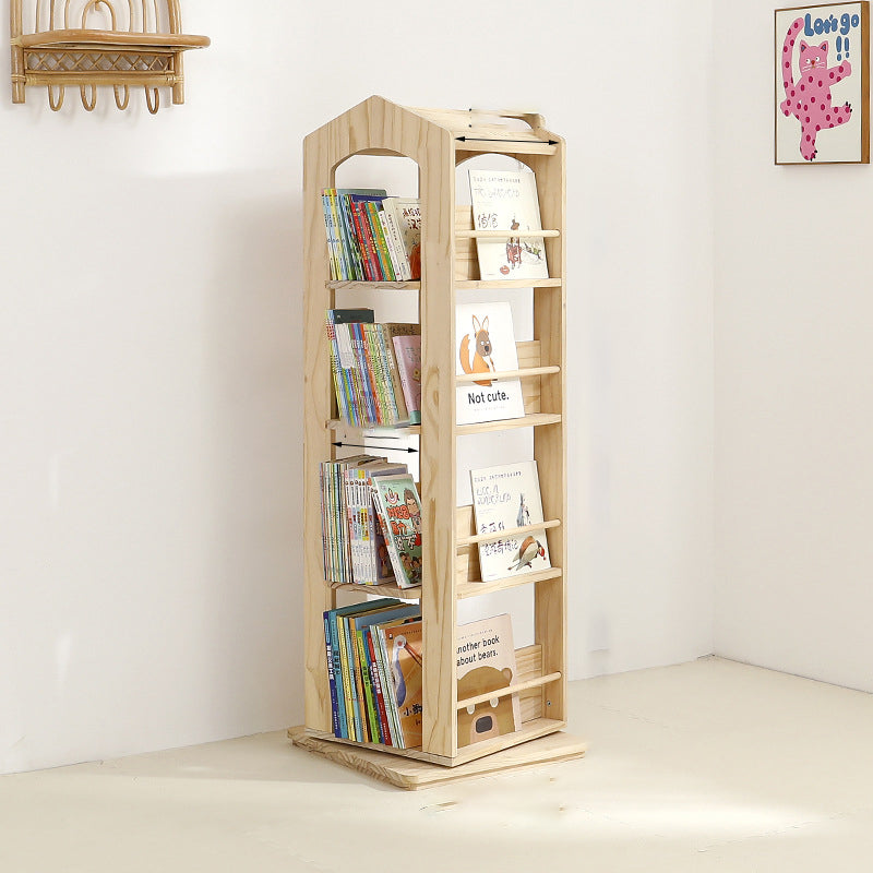 Lumendat Contemporary Creative House-Shaped Pine Wood Rotatable Kids Floor-Standing Bookshelf 3/4-Tier For Study Lumendat