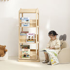Lumendat Contemporary Creative House-Shaped Pine Wood Rotatable Kids Floor-Standing Bookshelf 3/4-Tier For Study Lumendat