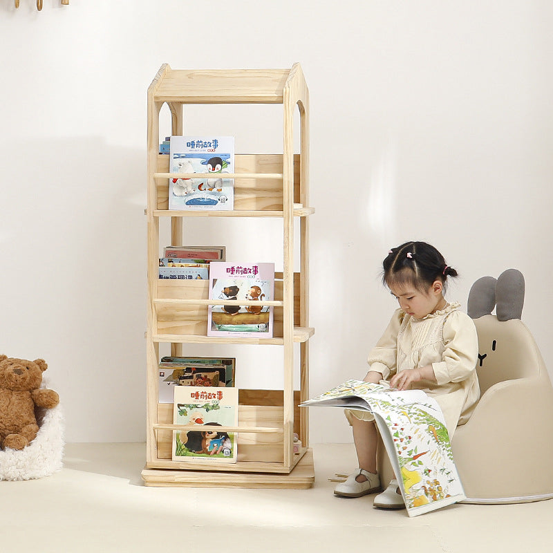 Lumendat Contemporary Creative House-Shaped Pine Wood Rotatable Kids Floor-Standing Bookshelf 3/4-Tier For Study Lumendat