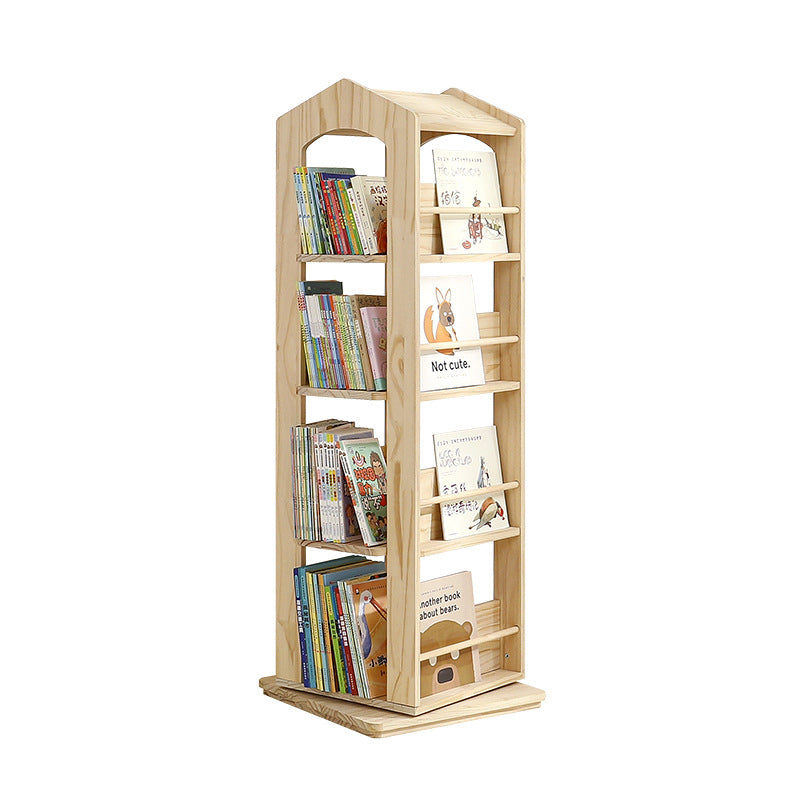 Lumendat Contemporary Creative House-Shaped Pine Wood Rotatable Kids Floor-Standing Bookshelf 3/4-Tier For Study Lumendat