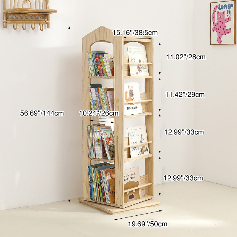 Lumendat Contemporary Creative House-Shaped Pine Wood Rotatable Kids Floor-Standing Bookshelf 3/4-Tier For Study Lumendat