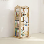Lumendat Contemporary Creative House-Shaped Pine Wood Rotatable Kids Floor-Standing Bookshelf 3/4-Tier For Study Lumendat