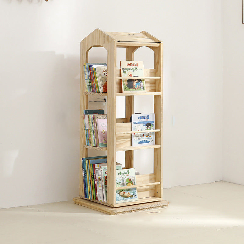 Lumendat Contemporary Creative House-Shaped Pine Wood Rotatable Kids Floor-Standing Bookshelf 3/4-Tier For Study Lumendat
