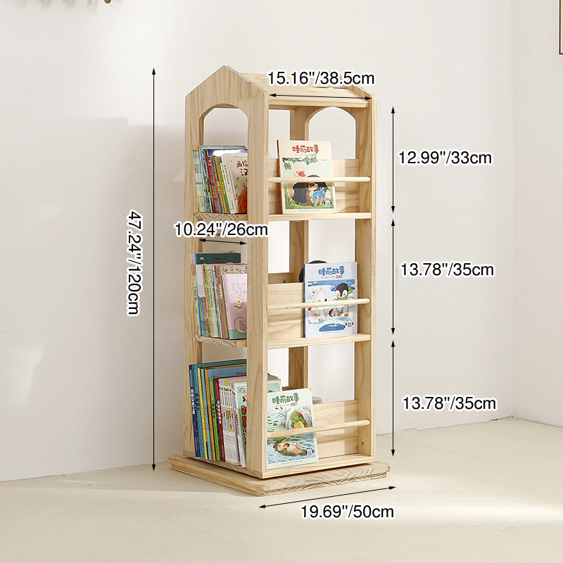 Lumendat Contemporary Creative House-Shaped Pine Wood Rotatable Kids Floor-Standing Bookshelf 3/4-Tier For Study Lumendat
