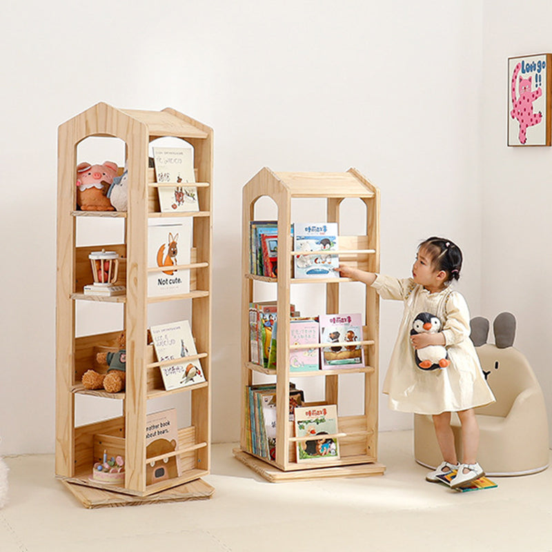 Lumendat Contemporary Creative House-Shaped Pine Wood Rotatable Kids Floor-Standing Bookshelf 3/4-Tier For Study Lumendat