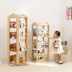 Lumendat Contemporary Creative House-Shaped Pine Wood Rotatable Kids Floor-Standing Bookshelf 3/4-Tier For Study Lumendat