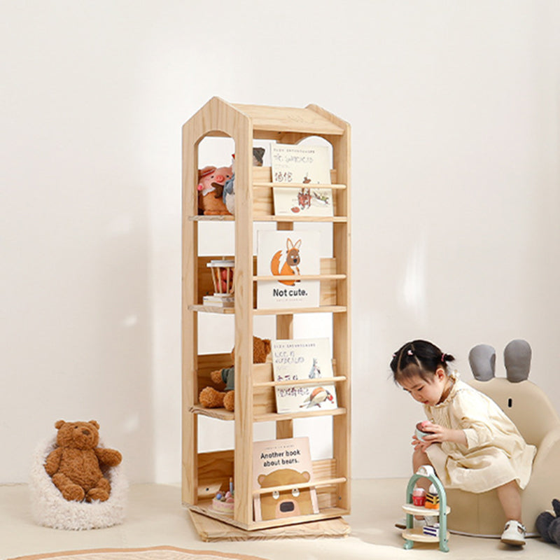 Lumendat Contemporary Creative House-Shaped Pine Wood Rotatable Kids Floor-Standing Bookshelf 3/4-Tier For Study Lumendat