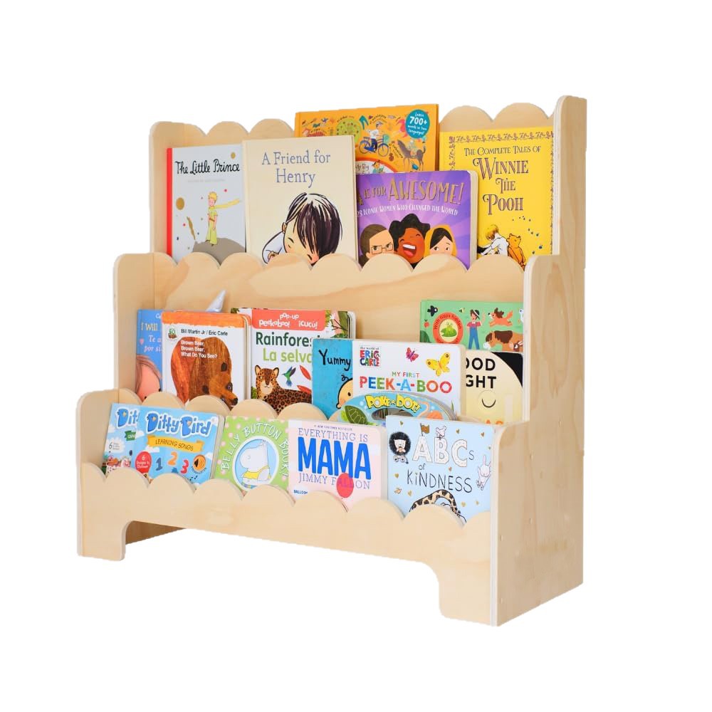 Lumendat Contemporary Nordic Fan-Shaped Pine Wood & Plywood Kids Bookshelf 3-Layer For Living Room & Study Room Lumendat