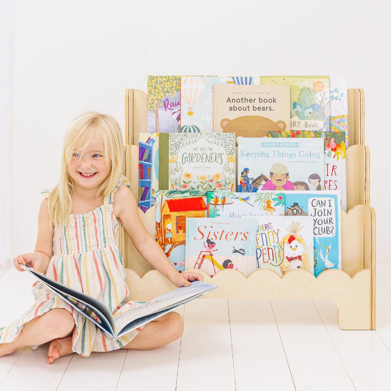 Lumendat Contemporary Nordic Fan-Shaped Pine Wood & Plywood Kids Bookshelf 3-Layer For Living Room & Study Room Lumendat