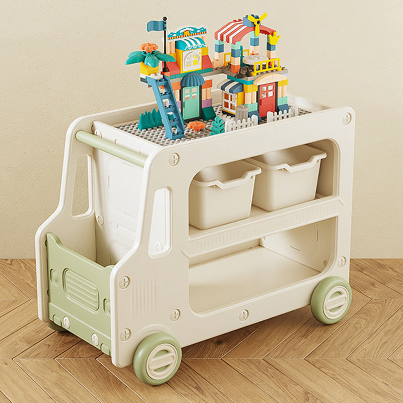 Lumendat Modern Art Deco Car-Shaped Eco-Friendly HDPE Movable Kids Storage End Table 3-Tier For Living Room Lumendat