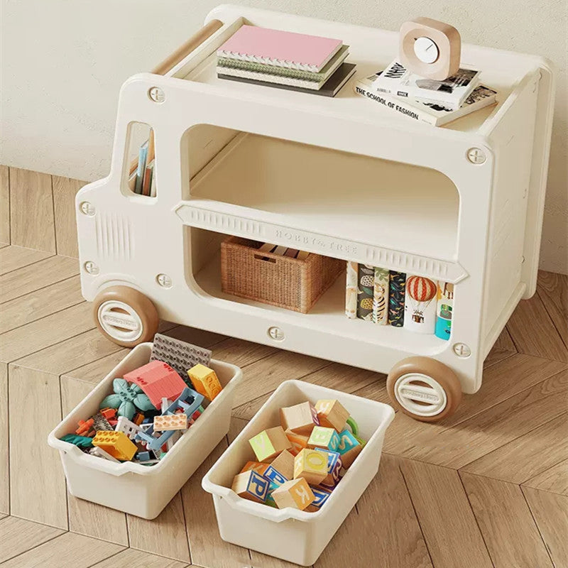 Lumendat Modern Art Deco Car-Shaped Eco-Friendly HDPE Movable Kids Storage End Table 3-Tier For Living Room Lumendat
