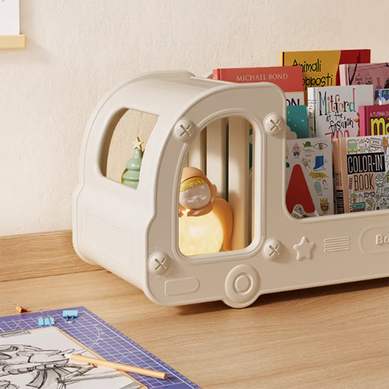 Lumendat Contemporary Creative Eco-Friendly HDPE Cartoon Car-Shaped Kids Desktop Bookshelf 2-Shelf For Study Room Lumendat