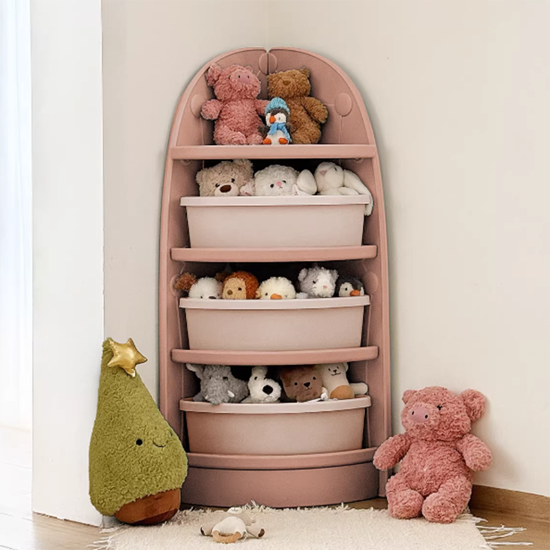 Lumendat Modern Minimalist Eco-Friendly HDPE PP Plastic Fan-Shaped Kids Corner Storage Shelf 4-Tier For Living Room & Study Lumendat