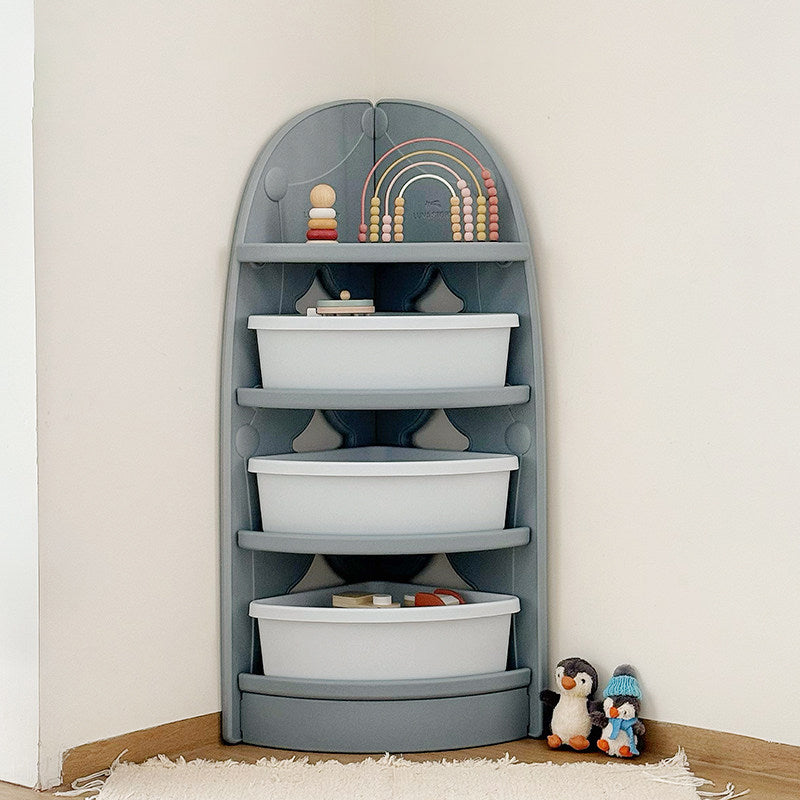 Lumendat Modern Minimalist Eco-Friendly HDPE PP Plastic Fan-Shaped Kids Corner Storage Shelf 4-Tier For Living Room & Study Lumendat
