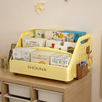 Lumendat Modern Minimalist Trapezoid PP Plastic Foldable Kids Bookshelf 3- Storage Compartment For Study Lumendat