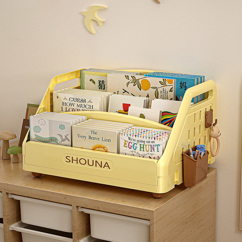 Lumendat Modern Minimalist Trapezoid PP Plastic Foldable Kids Bookshelf 3- Storage Compartment For Study Lumendat