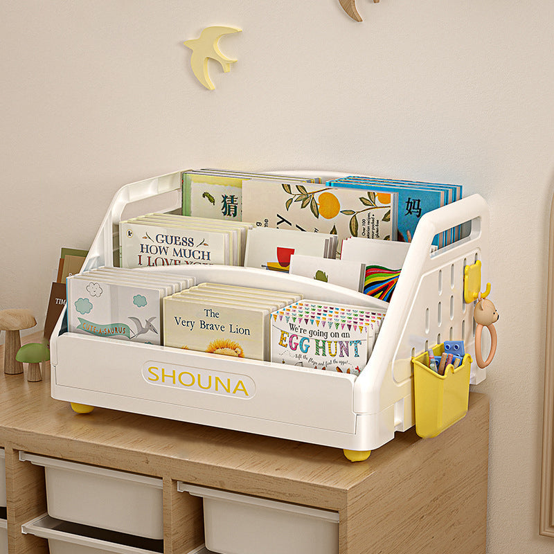 Lumendat Modern Minimalist Trapezoid PP Plastic Foldable Kids Bookshelf 3- Storage Compartment For Study Lumendat