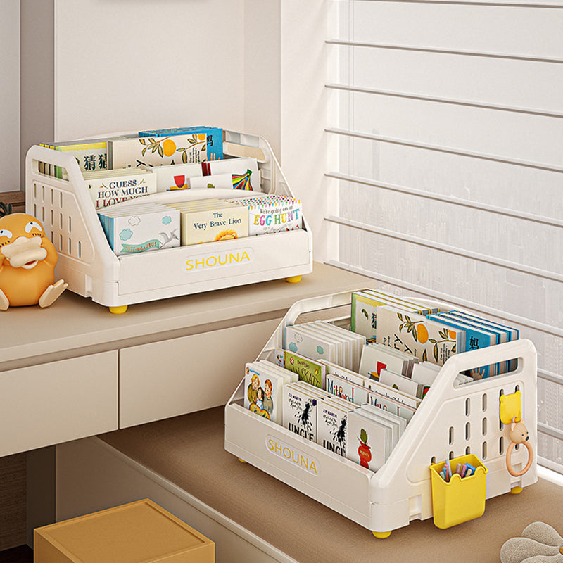 Lumendat Modern Minimalist Trapezoid PP Plastic Foldable Kids Bookshelf 3- Storage Compartment For Study Lumendat