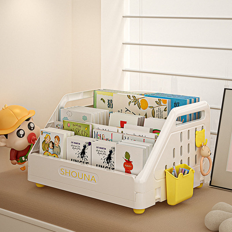 Lumendat Modern Minimalist Trapezoid PP Plastic Foldable Kids Bookshelf 3- Storage Compartment For Study Lumendat