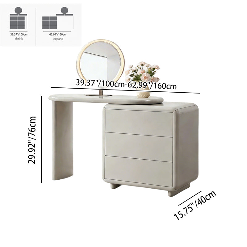 Scandinavian Extendable Makeup Vanity - High-Density MDF Solid Wood Particle Board 3-Drawer Vanity Table For Bedroom Lumendat