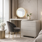 Scandinavian Extendable Makeup Vanity - High-Density MDF Solid Wood Particle Board 3-Drawer Vanity Table For Bedroom Lumendat