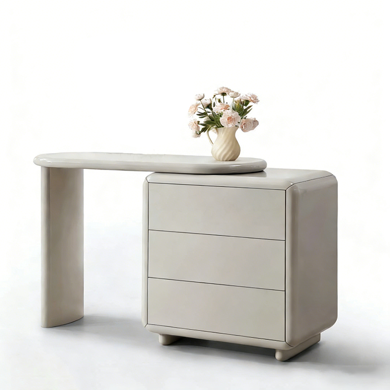 Scandinavian Extendable Makeup Vanity - High-Density MDF Solid Wood Particle Board 3-Drawer Vanity Table For Bedroom Lumendat