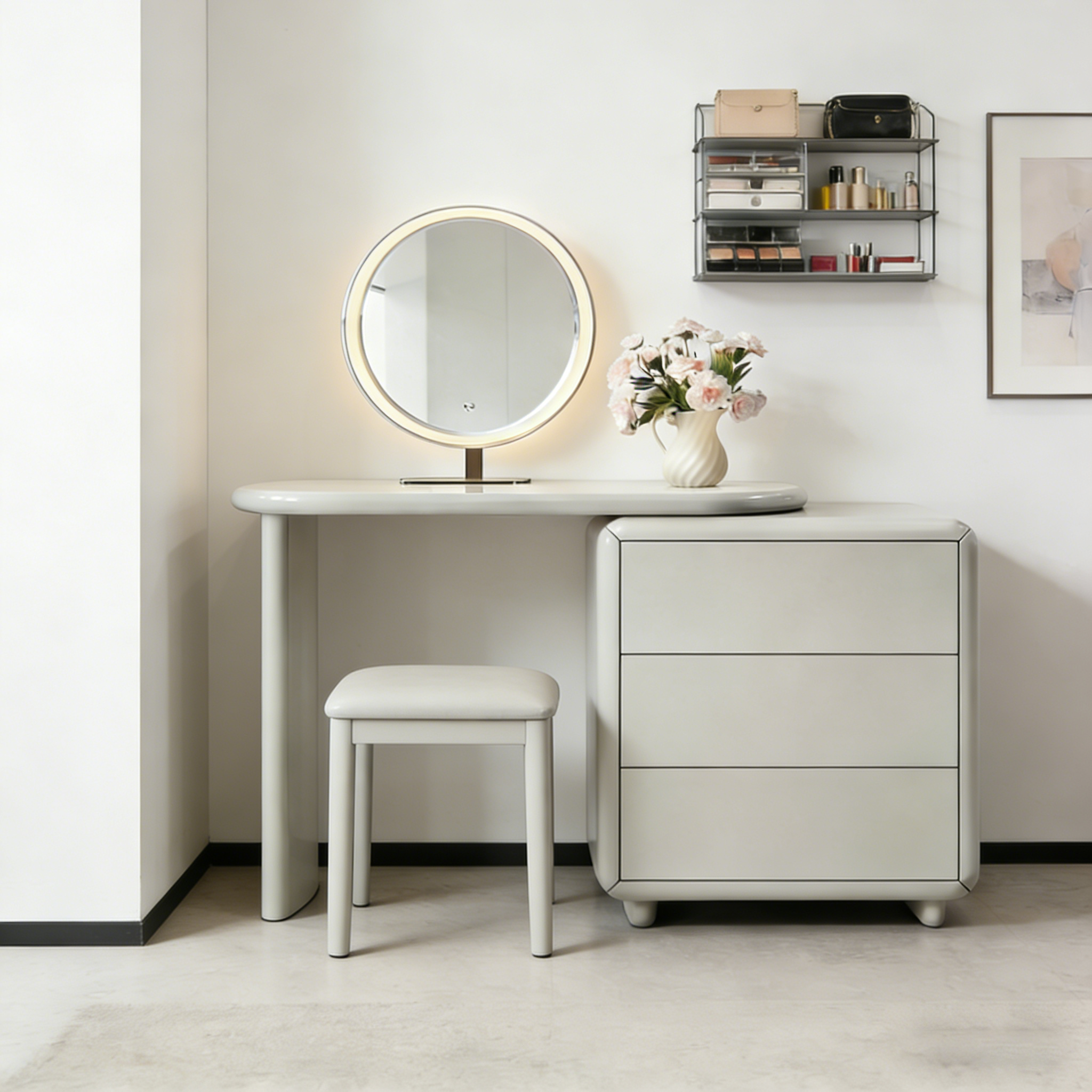 Scandinavian Extendable Makeup Vanity - High-Density MDF Solid Wood Particle Board 3-Drawer Vanity Table For Bedroom Lumendat