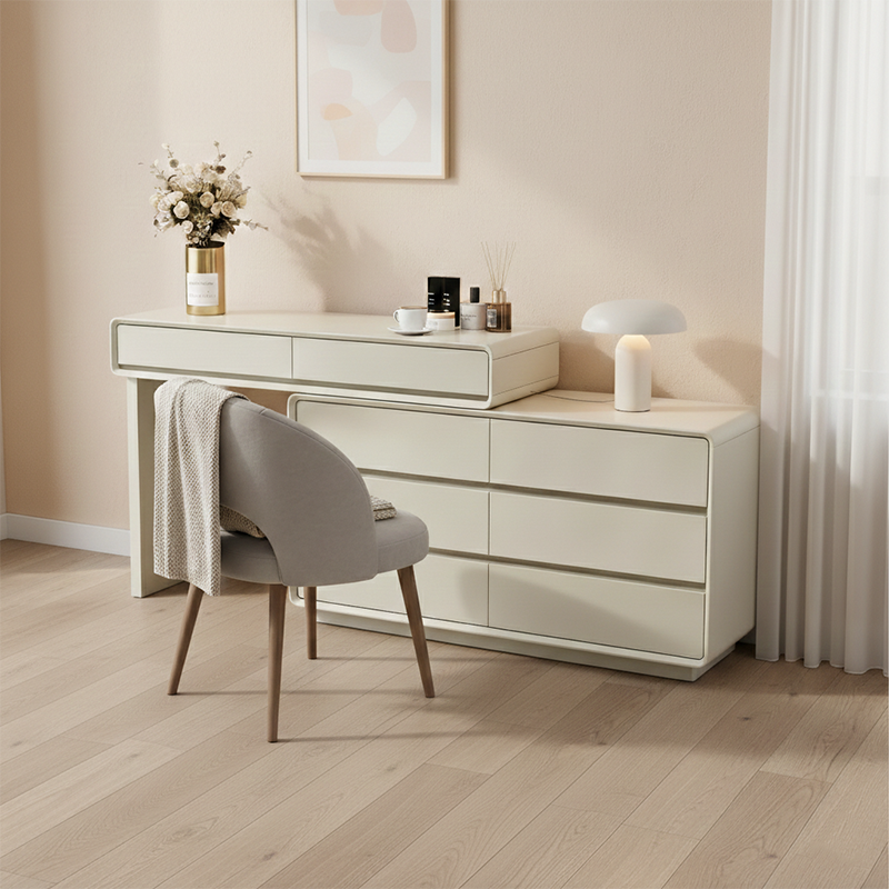 Space-Saving Extendable Dressing Table - MDF Countertop & Particle Board Drawers Makeup Vanity For Bedroom Lumendat