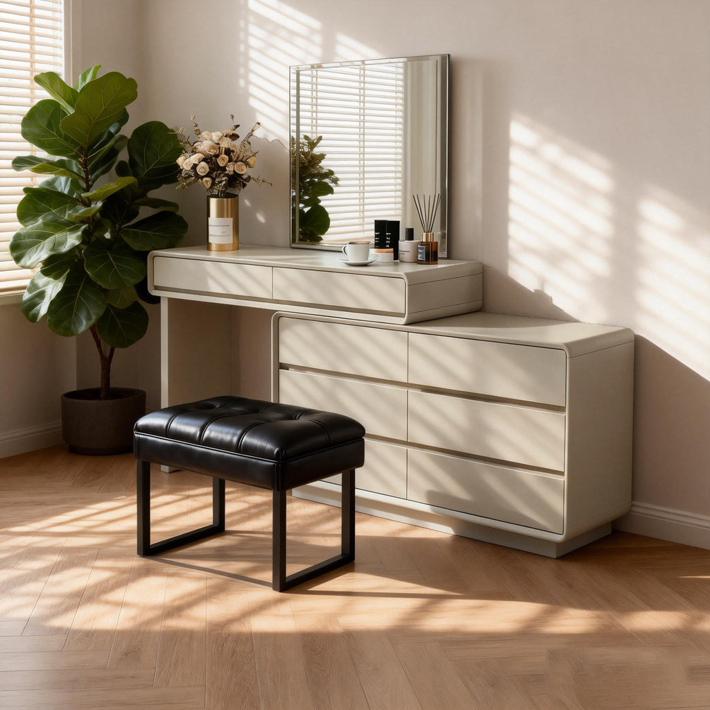 Space-Saving Extendable Dressing Table - MDF Countertop & Particle Board Drawers Makeup Vanity For Bedroom Lumendat