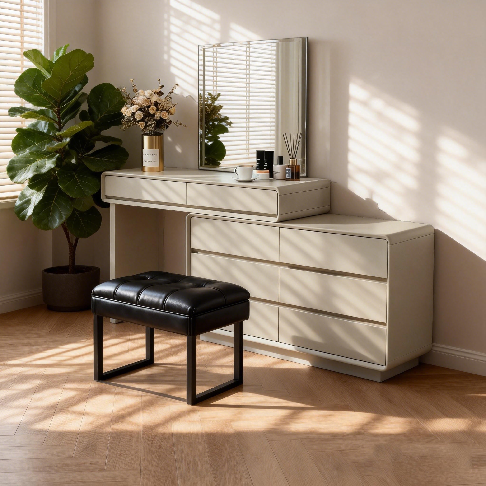 Space-Saving Extendable Dressing Table - MDF Countertop & Particle Board Drawers Makeup Vanity For Bedroom Lumendat
