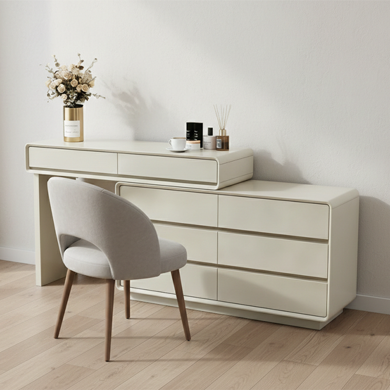 Space-Saving Extendable Dressing Table - MDF Countertop & Particle Board Drawers Makeup Vanity For Bedroom Lumendat