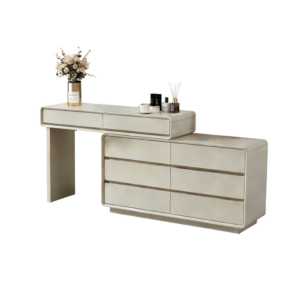 Space-Saving Extendable Dressing Table - MDF Countertop & Particle Board Drawers Makeup Vanity For Bedroom Lumendat