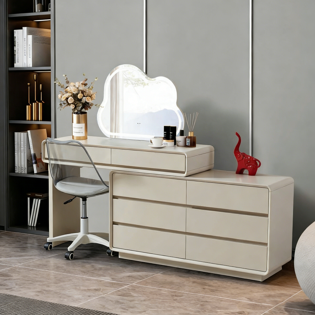 Space-Saving Extendable Dressing Table - MDF Countertop & Particle Board Drawers Makeup Vanity For Bedroom Lumendat