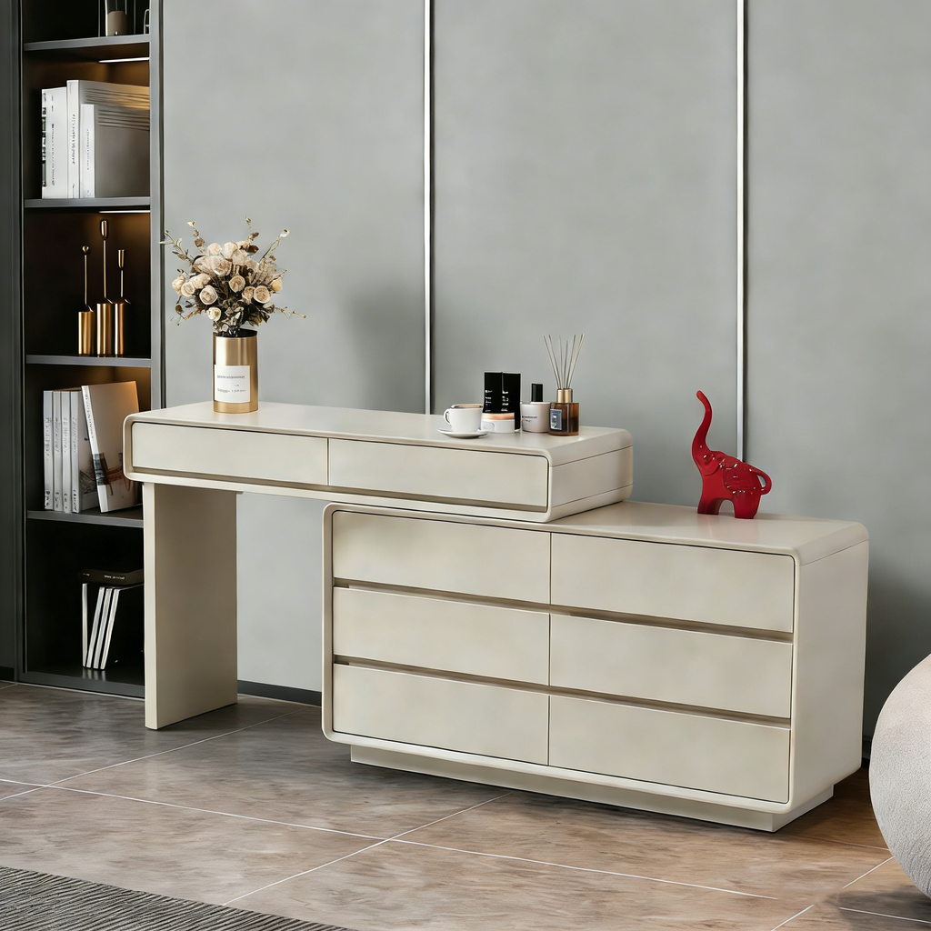 Space-Saving Extendable Dressing Table - MDF Countertop & Particle Board Drawers Makeup Vanity For Bedroom Lumendat