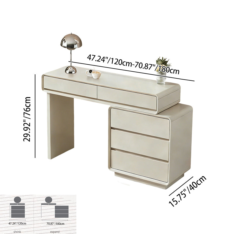 Contemporary Nordic Extendable Makeup Vanity - 5-Drawer High-Density MDF Particle Board Dressing Table For Bedroom Lumendat