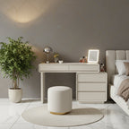 Contemporary Nordic Extendable Makeup Vanity - 5-Drawer High-Density MDF Particle Board Dressing Table For Bedroom Lumendat