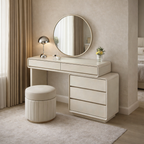 Contemporary Nordic Extendable Makeup Vanity - 5-Drawer High-Density MDF Particle Board Dressing Table For Bedroom Lumendat