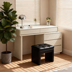 Contemporary Nordic Extendable Makeup Vanity - 5-Drawer High-Density MDF Particle Board Dressing Table For Bedroom Lumendat
