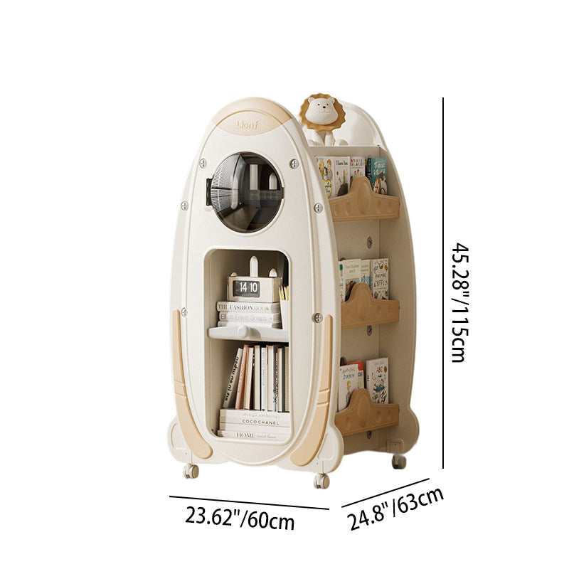Lumendat Modern Minimalist HDPE Acrylic Cartoon Rocket Kids Movable Bookshelf 3-Tier For Living Room & Study Lumendat