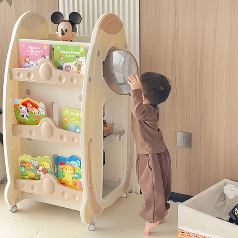 Lumendat Modern Minimalist HDPE Acrylic Cartoon Rocket Kids Movable Bookshelf 3-Tier For Living Room & Study Lumendat