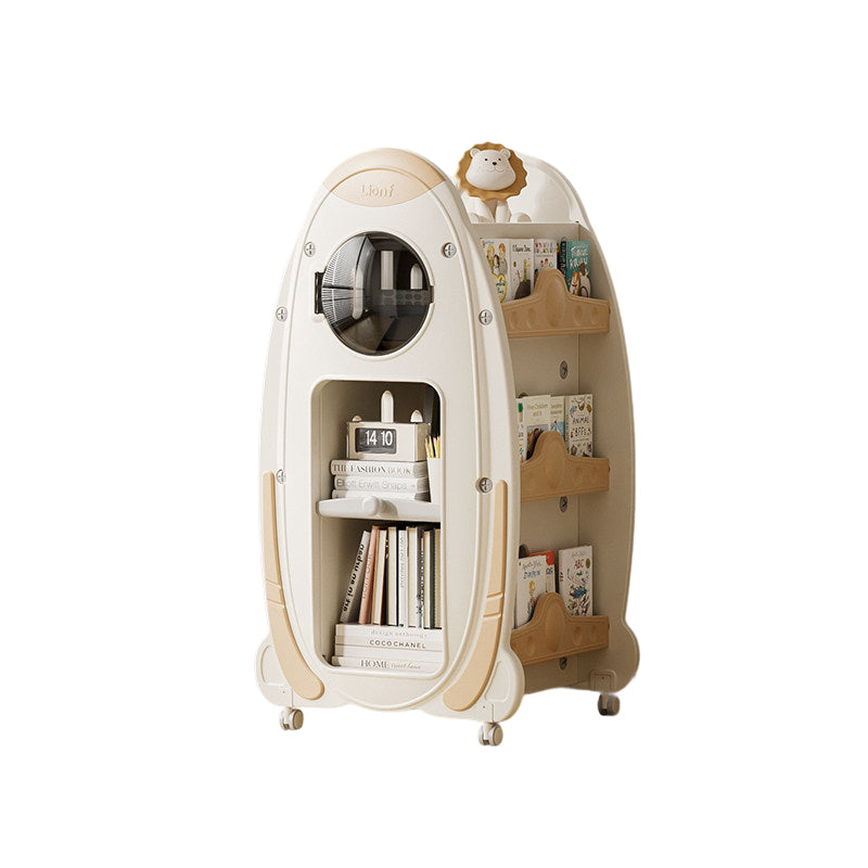 Lumendat Modern Minimalist HDPE Acrylic Cartoon Rocket Kids Movable Bookshelf 3-Tier For Living Room & Study Lumendat